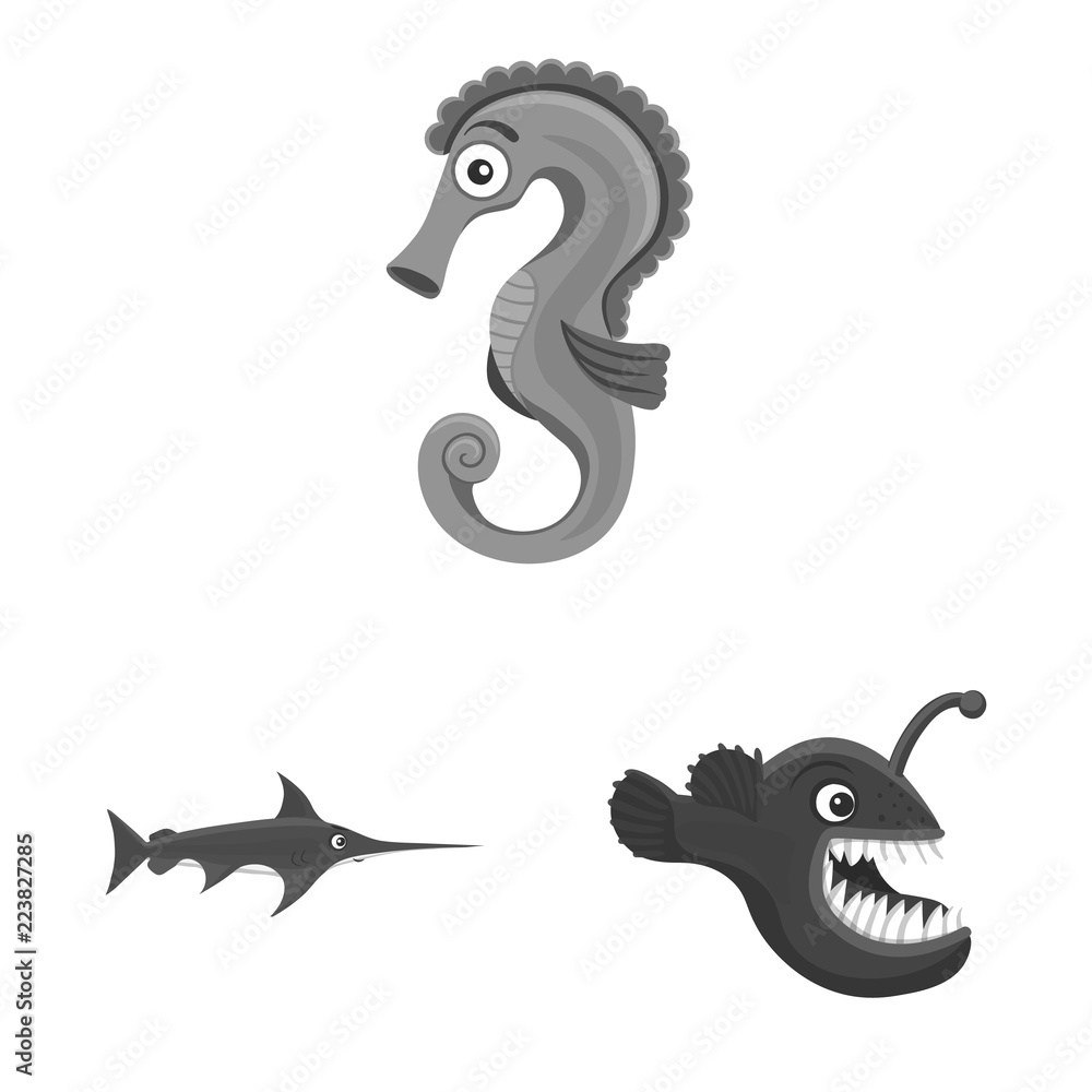 Obraz premium Vector illustration of sea and animal symbol. Set of sea and marine stock vector illustration.