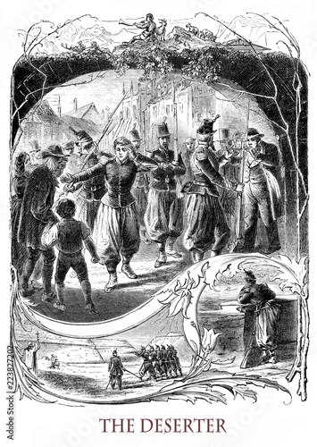 Vintage engraving, young deserter caught and punished with death