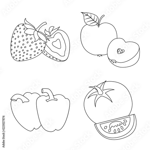 Vector illustration of vegetable and fruit symbol. Set of vegetable and vegetarian stock symbol for web.