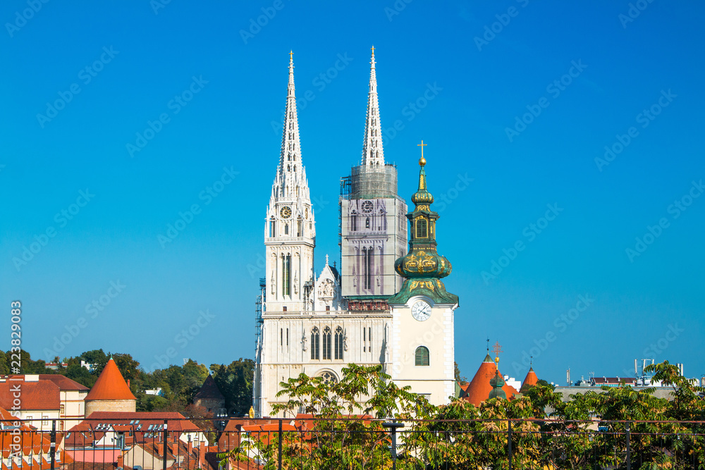     Cathedral in Zagreb, Croatia, view from Upper town 