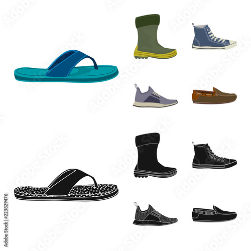 Vector illustration of man and foot symbol. Collection of man and wear stock symbol for web.