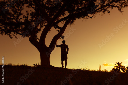 Thoughtful man watching the sunset. 