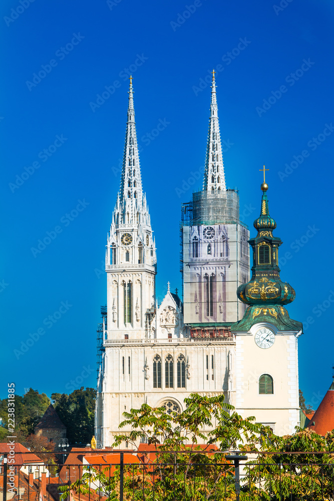 Cathedral in Zagreb, Croatia, view from Upper town 