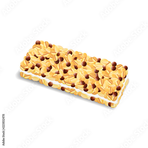 Realistic isolated grain muesli bar with natural cereals. Energy healthy snack food with nutrition