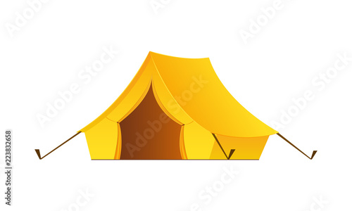 Tent camping in outdoor travel. Vector illustration for nature tourism, journey, adventure. Tent element concept