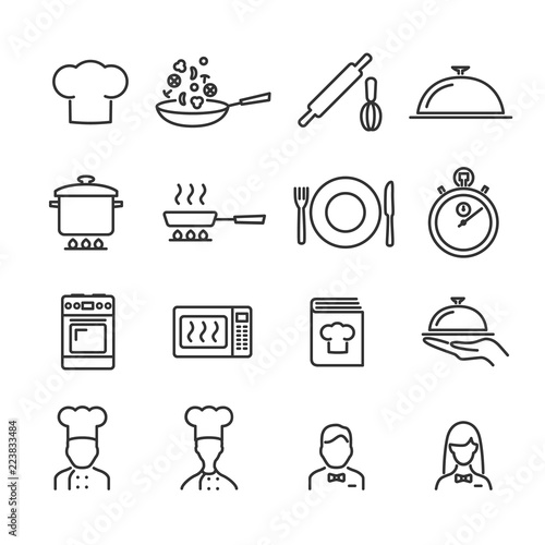 Vector image set of cooking line icons.