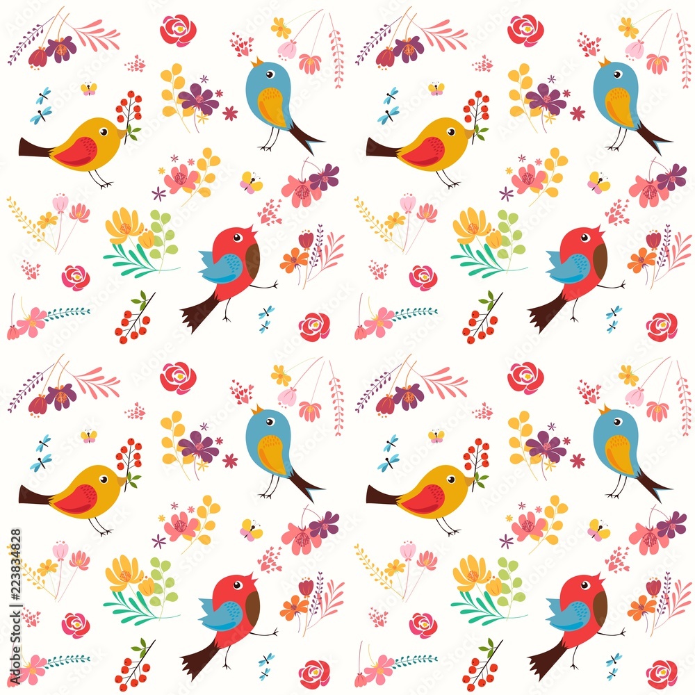 Fototapeta premium Singing birds pattern
