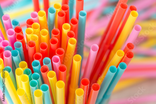 Rainbow colors plastic straws photo