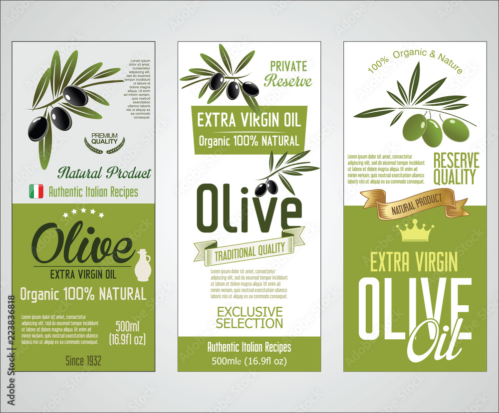 Vector collection of olive oil labels