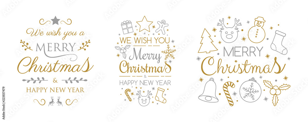 Christmas banners with ornaments and greetings - collection. Vector.