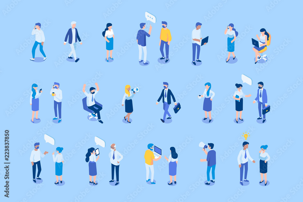 Different Isometric people flat vector set.