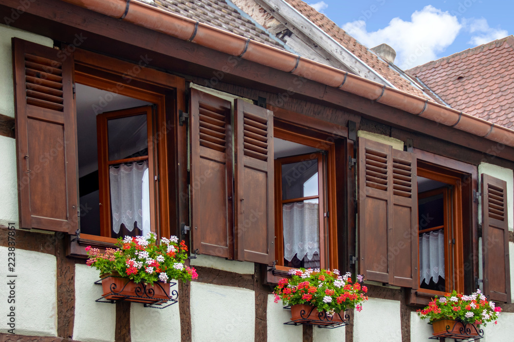 Bergheim, Maisons à colombages en centre-ville, Alsace. Haut-Rhin. Grand Est Bergheim, Maisons à colombages en centre-ville, Alsace. Haut-Rhin. Grand Est