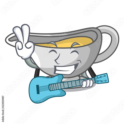 With guitar cartoon sauce boat with turkey gravy