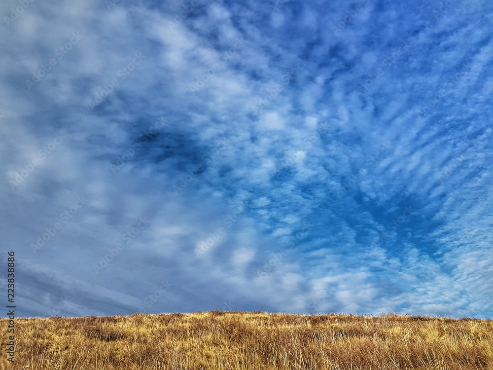 Blue sky with white cirrus clouds. Beautiful natural landscape. Blue sky with white cirrus clouds. Beautiful natural landscape.