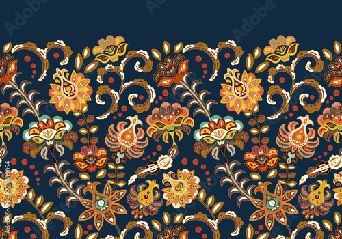 Fototapeta Naklejka Na Ścianę i Meble -  Vintage flowers seamless background in provence style. Vector blue beige pattern on white.