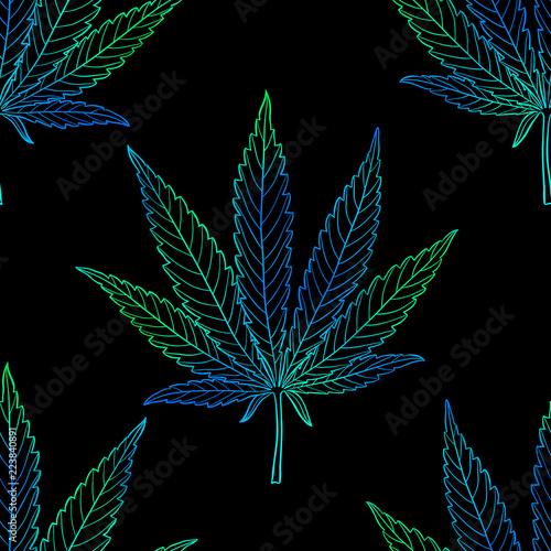 Hand drawn marijuana leaf seamless pattern