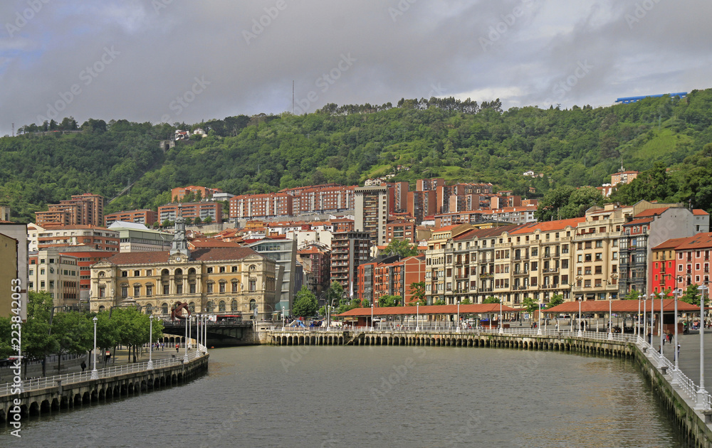 embankment of river Nervion in city Bilbao