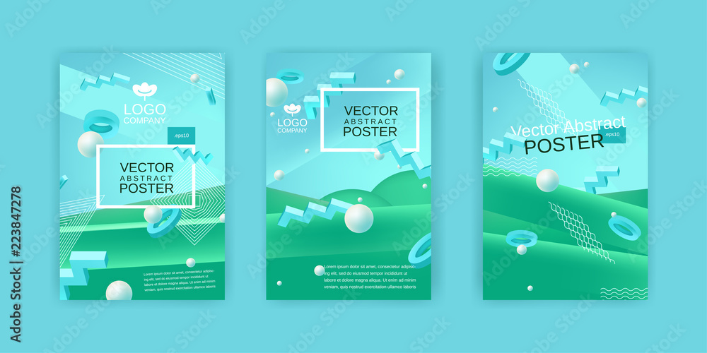 Vector abstract posters set in blue and green colors
