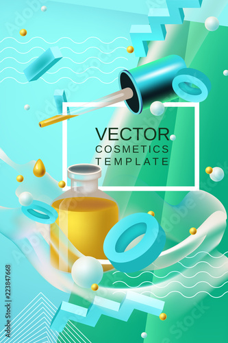 Vector abstract poster or banner cosmetics template in blue and green colors photo