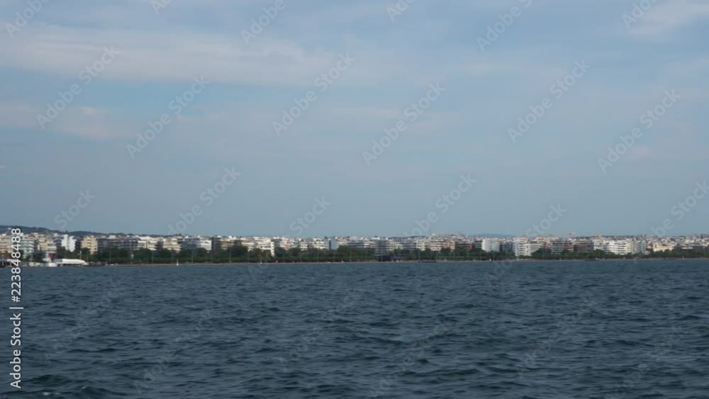Fascinating panoramic view on huge Thessaloniki modern seafront infrastructure big Greece port city on cloudy summer day Fascinating panoramic view on huge Thessaloniki modern seafront infrastructure big Greece port city on cloudy summer day