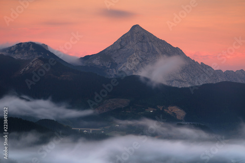 Great sunrise over Amboto mountain (Basque Country) photo