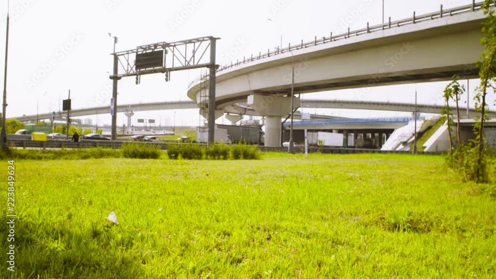 Panorama of highway near the city. Summer day Panorama of highway near the city. Summer day