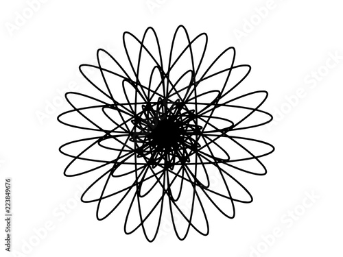 Black vector mandala on white background. Spherical geometry decor. Round decoration in futuristic style.