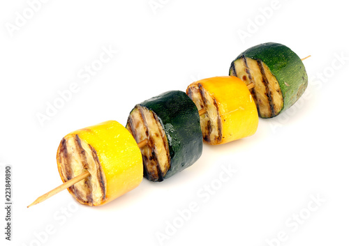 green and yellow zucchini grill on skewer