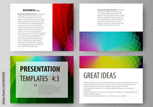 Set of business templates for presentation slides. Easy editable layouts in flat style, vector illustration. Colorful design with overlapping geometric shapes forming abstract beautiful background.