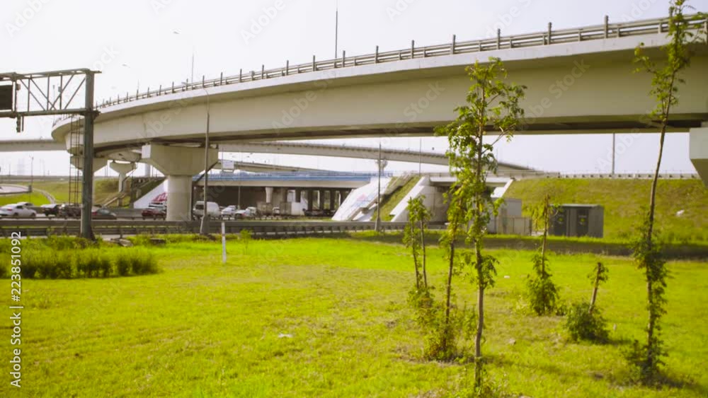 Panorama of highway near the city. Summer day Panorama of highway near the city. Summer day