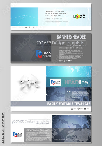 The minimalistic vector illustration of the editable layout of social media, email headers, banner design templates in popular formats. Abstract global design. Chemistry pattern, molecule structure.