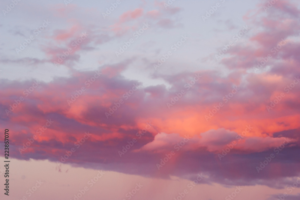 bright pink clouds on a blue sky at the sunset bright pink clouds on a blue sky at the sunset