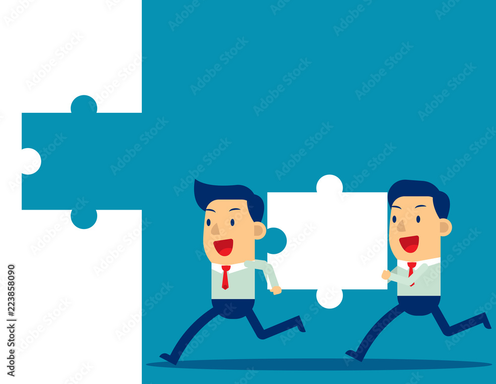 Business teamwork and Jigsaw. Concept business vector illustration, Achievement, Successful. Business teamwork and Jigsaw. Concept business vector illustration, Achievement, Successful.