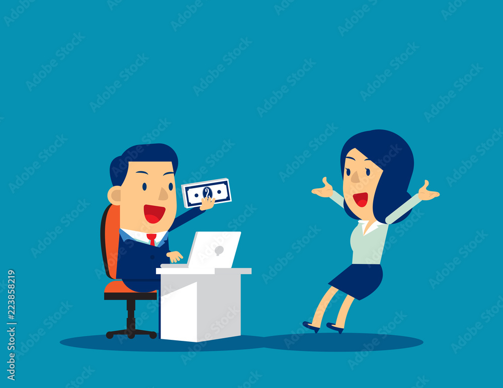 Manager giving bonus with employee. Concept business vector illustration, Holiday, Money & Currency. Manager giving bonus with employee. Concept business vector illustration, Holiday, Money & Currency.