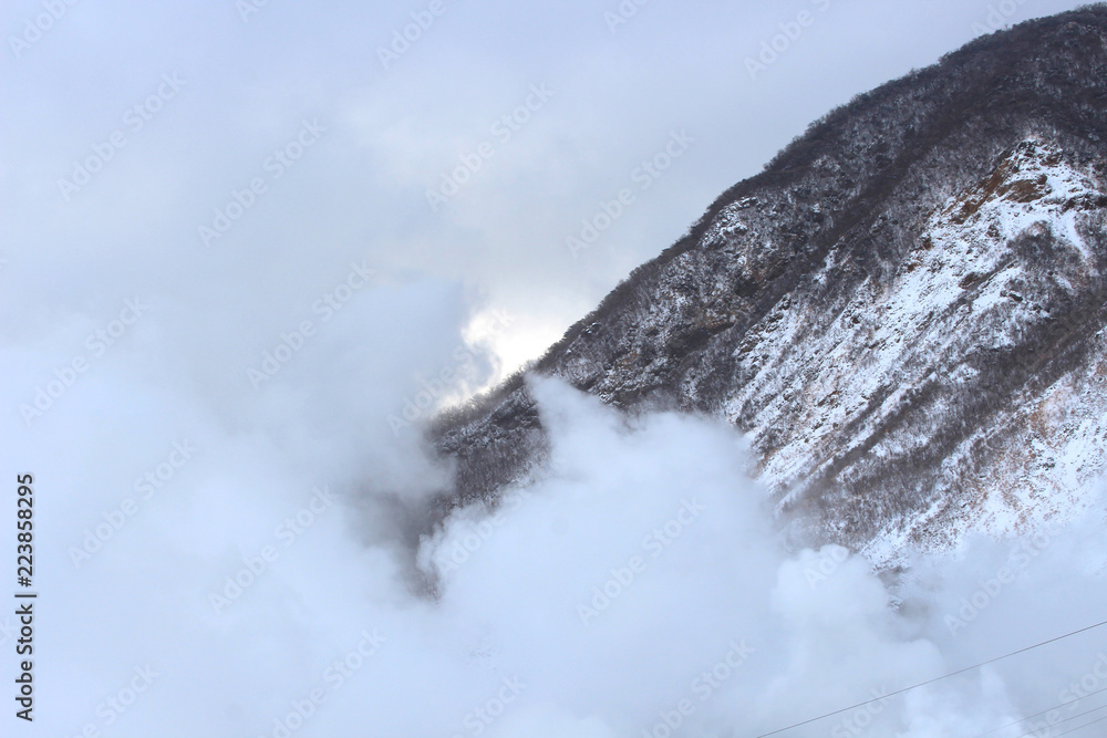 Kanagawa Prefecture, Japan - January 30, 2018 : Owakudani, a volcanic valley in the winter