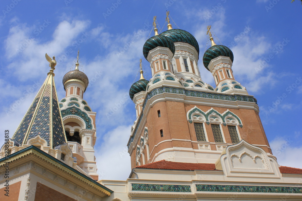 looking up at st.nicholas ortodox cathedral roof in Nice, France looking up at st.nicholas ortodox cathedral roof in Nice, France