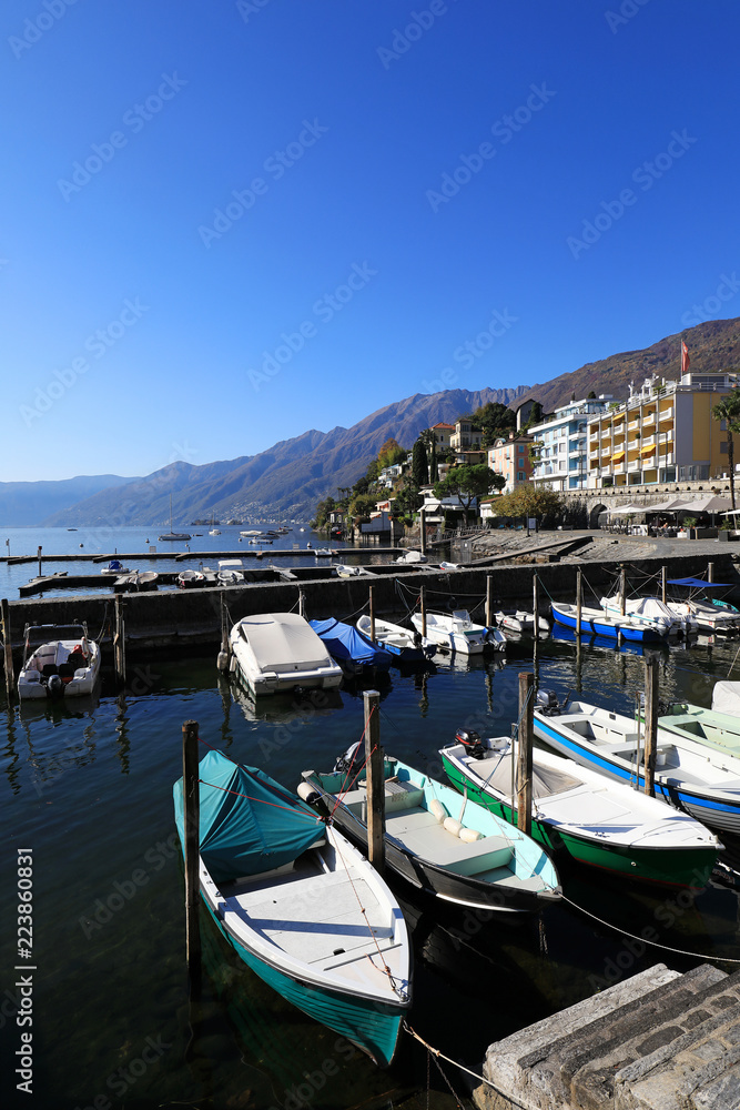 Village of Ascona and boats
