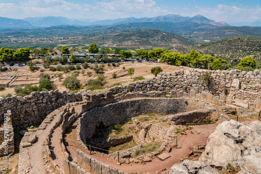 Grave Circle A of the citadel of Mycenae. Archaeological site of Mycenae in Peloponnese Greece
