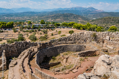 Grave Circle A of the citadel of Mycenae. Archaeological site of Mycenae in Peloponnese Greece photo
