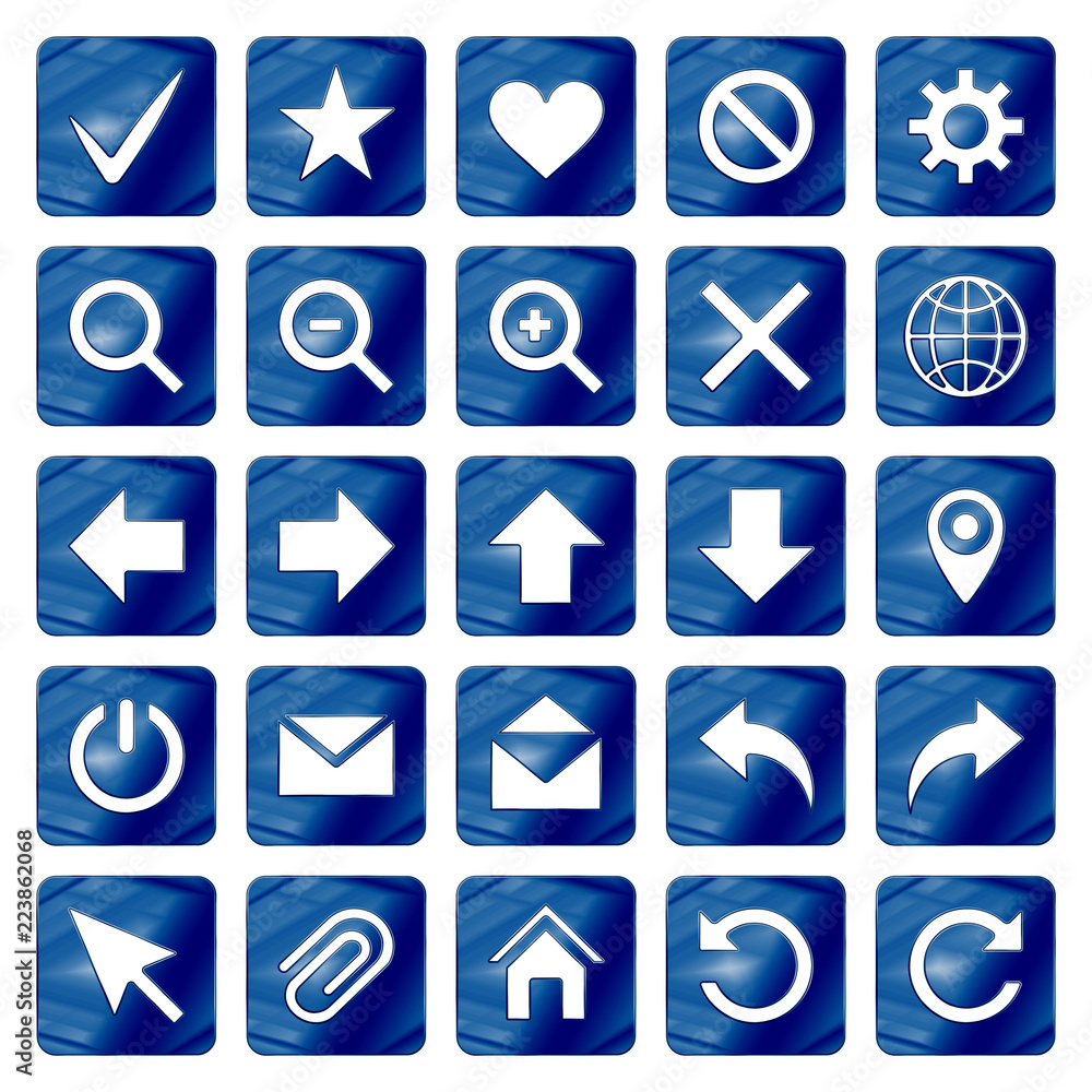 Dark Blue Colored Metal Chrome web icons set. Vector illustration. Interface, multimedia icon. Dark Blue Colored Metal Chrome web icons set. Vector illustration. Interface, multimedia icon.