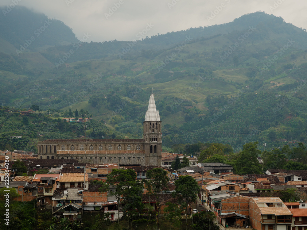 Overlooking the church and village of Jardin, Colombia