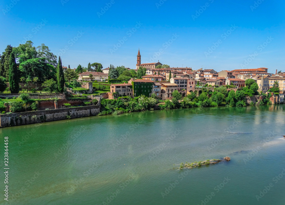 Albi cityscape with Tarn river and blue sky, Tarn, France