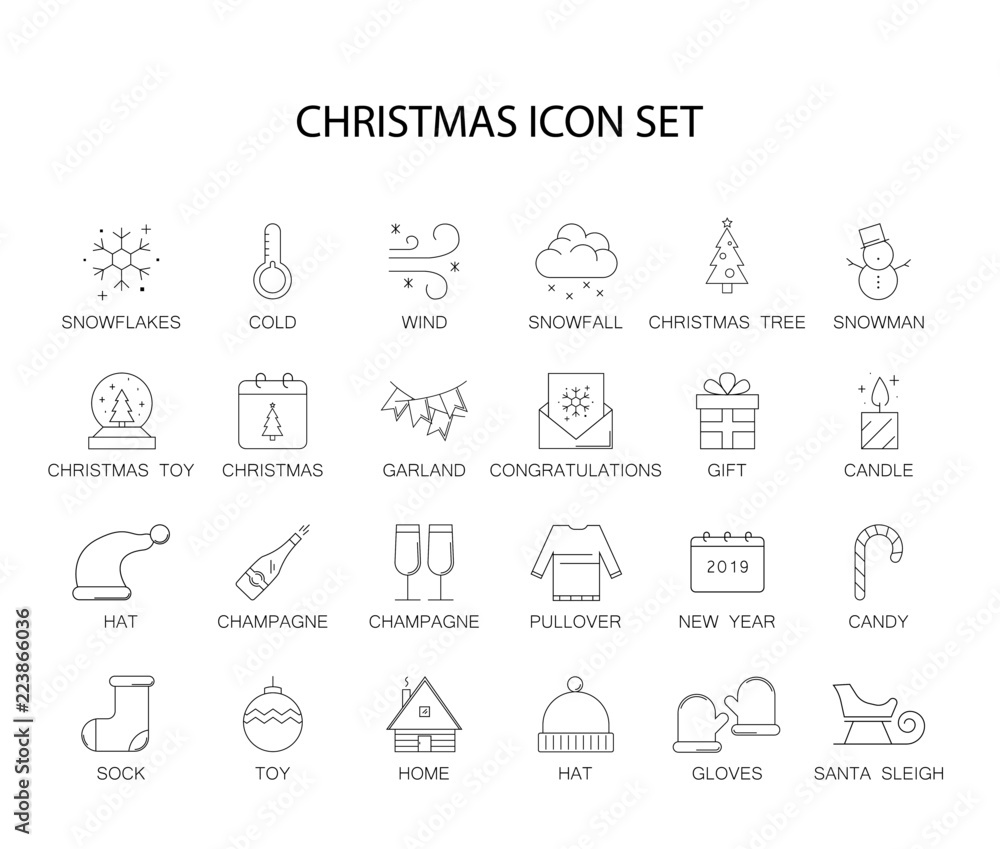 Line icons set. Christmas pack. Vector illustration
