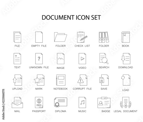 Line icons set. Document pack. Vector illustration 