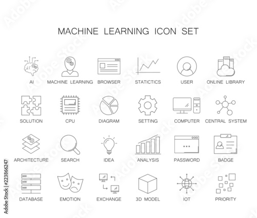 Line icons set. Machine learning pack. Vector illustration 