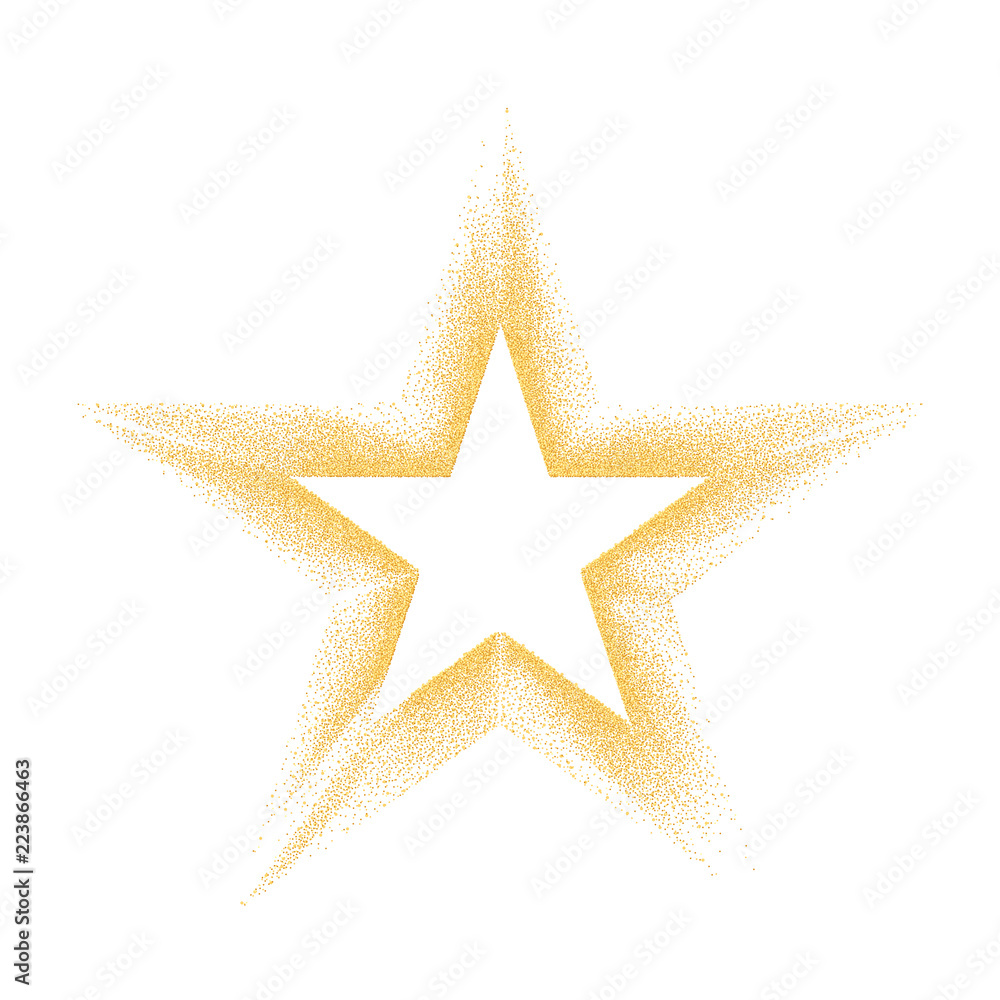 Gold star with particles on white background. Gold glitter texture effect Gold star with particles on white background. Gold glitter texture effect