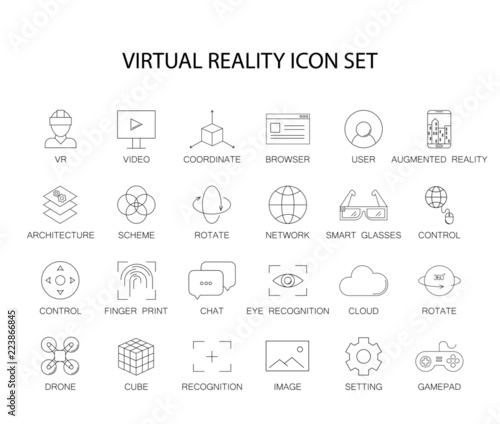 Line icons set. Virtual reality pack. Vector illustration	