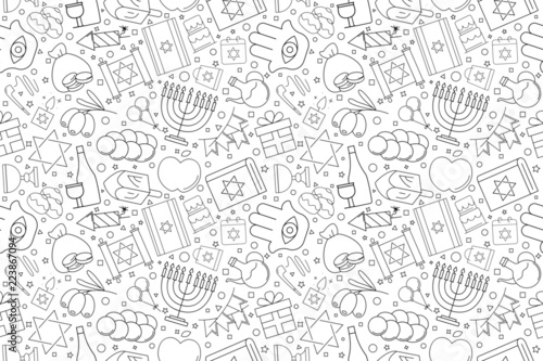 Hanukkah background from line icon. Linear vector pattern. Vector illustration	