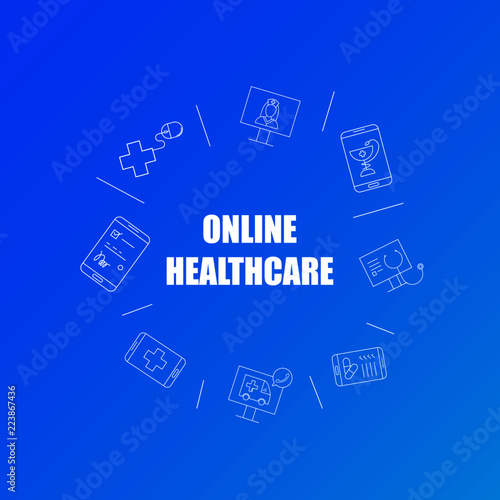 Online healthcare background from line icon. Linear vector pattern. Vector illustration	