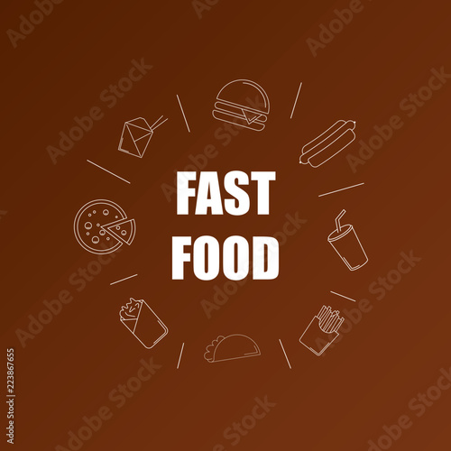 Fast food background from line icon. Linear vector pattern. Vector illustration	